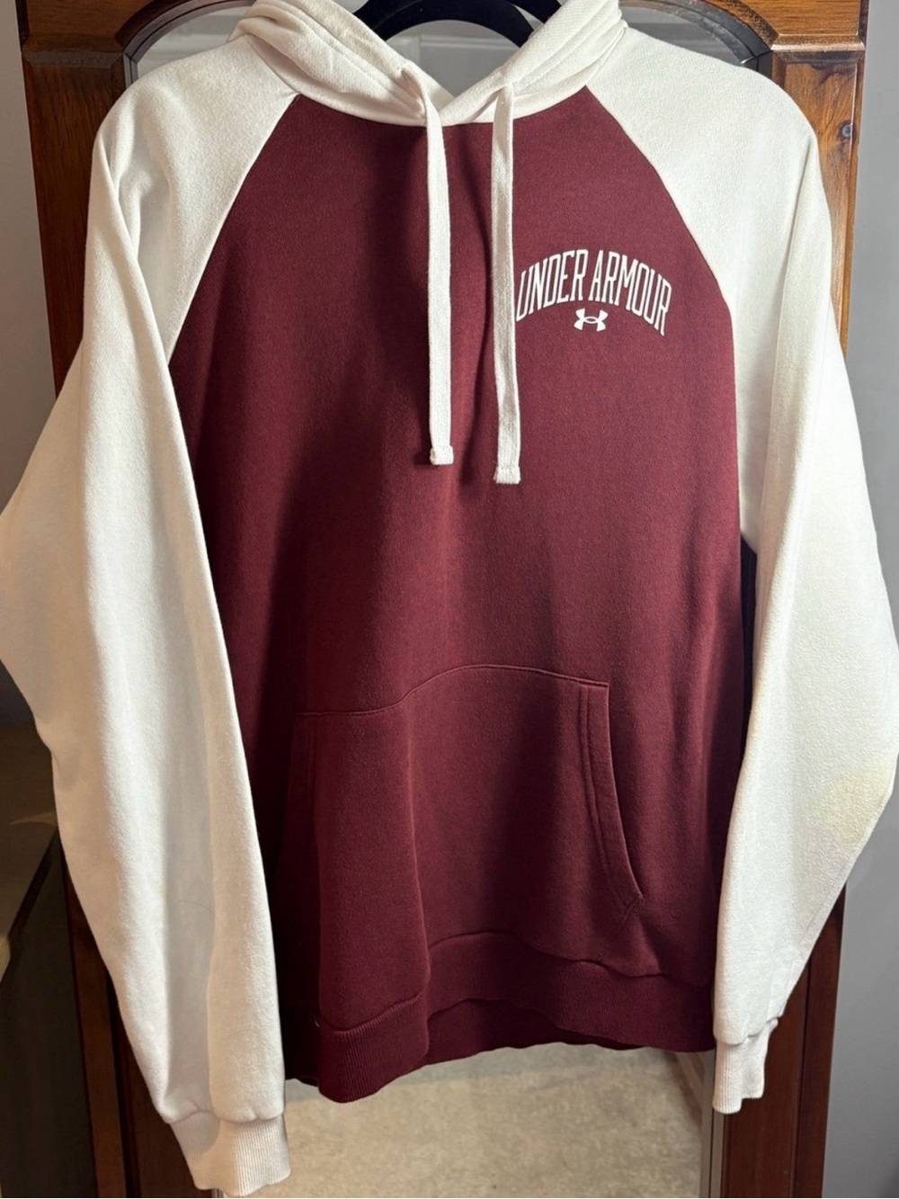 Under Armour Relaxed Fit Hooded Sweatshirt in Burgundy and White